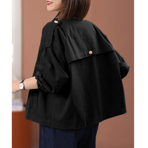 Áo khoác retro dài tay cổ vest kiểu hai hàng khuy - NU9320