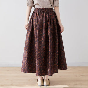 Chân váy linen retro lưng thun chữ A in hoa liti - NU9982