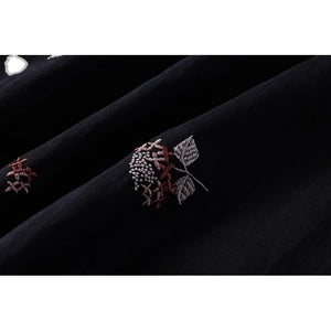 Áo T-shirt linen ngắn tay cổ tròn thêu hoa ngũ sắc - NU9054