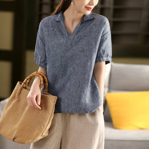Áo sơ mi linen ngắn tay cổ đức một màu - A801