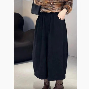 Quần baggy nhung lưng thun ống rộng đơn sắc - NU9430