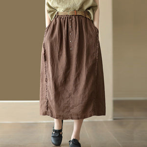Chân váy linen lưng thun kiểu năm khuy - NU8809
