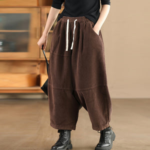 Quần baggy nhung tăm lưng thun dây rút ống rộng - Q071