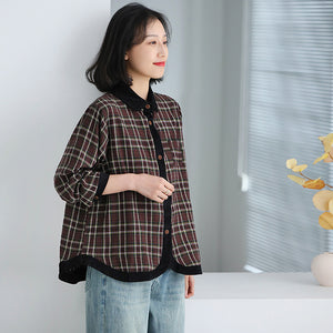 Áo sơ mi linen dài tay cổ pipi bo viền - NU9753