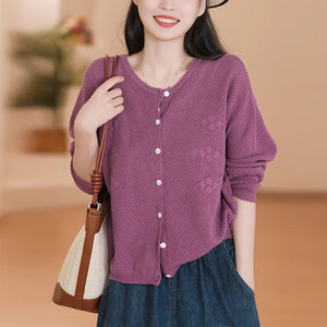 Áo khoác cardigan len đan hình thoi dài tay cổ tròn - NU9361