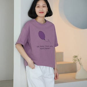 Áo T-shirt ngắn tay cổ tròn form dài in quả bóng - NU10035