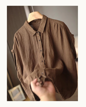 Áo sơ mi linen sát nách cổ đức đơn sắc vạt dây rút - NU8980