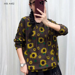 Áo hoodies len dài tay in hoa hướng dương - A448