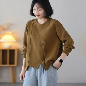 Áo T-shirt dài tay cổ tròn đính khuy - NU9089