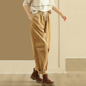 Quần baggy nhung tăm lưng thun dây rút ống côn - NU9492