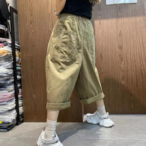 Quần baggy lửng lưng thun vá vòng soáy vuông - NU10339