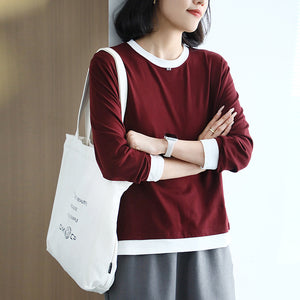 Áo T-shirt dài tay cổ tròn kiểu hai lớp - A175