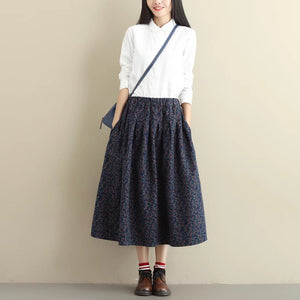 Chân váy chữ A retro lưng thun xếp ly in hoa liti - NU9880
