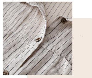 Áo sơ mi linen sát nách cổ đức hai túi kẻ sọc - NU9029