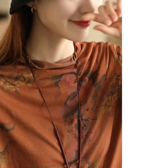 Áo T-shirt dài tay cổ lọ in những bông hồng - NU9667