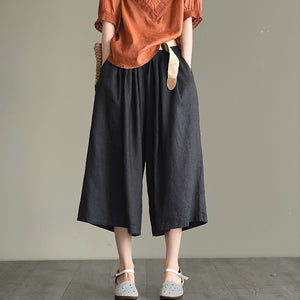 Quần baggy lửng linen lưng thun ống rộng kèm thắt lưng - NU8763