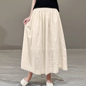 Chân váy linen lưng thun thêu hoa mặt trời - NU10186