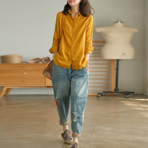 Áo sơ mi linen dài tay cổ đức đơn sắc - NU9726