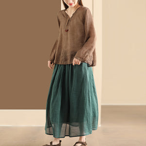 Chân váy linen retro lưng thun cột dây hai lớp - NU10089