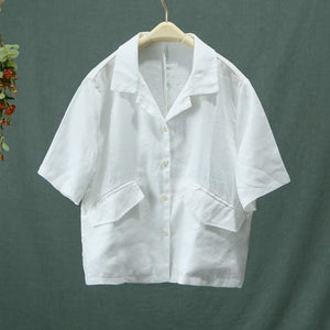 Áo sơ mi linen ngắn tay cổ vest hai túi chéo có nắp - NU8822