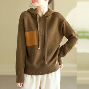 Áo hoodies len dệt kim dài tay ô vuông lệch màu - NU9586