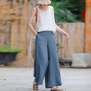 Quần baggy linen lưng thun kiểu dây rút ống rộng - NU8234