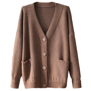 Áo khoác cardigan len đan dài tay cổ V hai túi - NU9194
