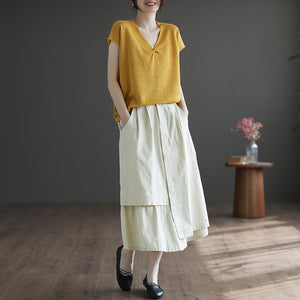 Chân váy linen lưng cao khuy cài kiểu xếp tầng - NU8951