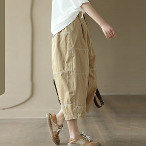 Quần baggy lửng lưng thun khuy cài may ô vuông - NU9943