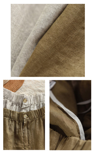 Quần baggy linen lưng thun khuy cài đơn sắc - Q249