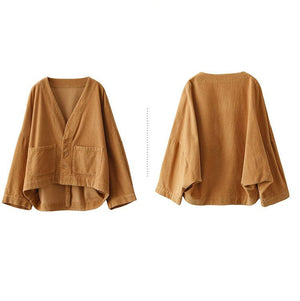 Áo khoác nhung retro dài tay cổ V cánh dơi - NU9372