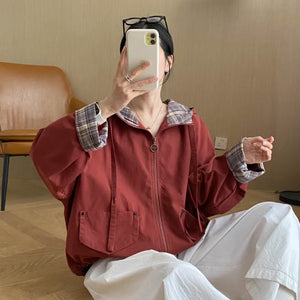 Áo khoác dài tay có mũ lót caro - A982