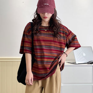 Áo T-shirt ngắn tay cổ tròn kẻ sọc cầu vồng - NU9951