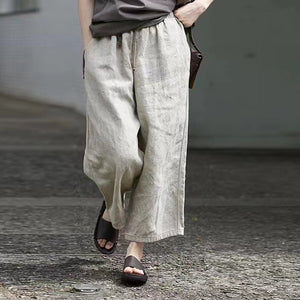 Quần baggy linen lưng thun dây rút ống suông - NU9977