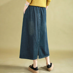 Chân váy denim lưng thun năm khuy - NU9680