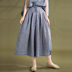 Bộ đồ linen gồm áo sơ mi sát nách một túi và quần baggy ống rộng lưng cao kẻ caro - NU9056