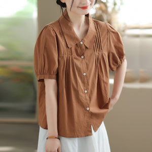 Áo sơ mi ngắn tay cổ cánh sen xếp ly - A797