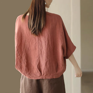Áo sơ mi linen ngắn tay cánh dơi một khuy vải - NU8935