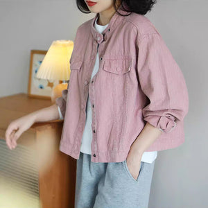 Áo khoác denim dài tay cổ đứng - A063