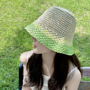 Mũ cói móc tay retro vành rộng phối màu - M022