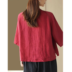 Áo sơ mi linen ngắn tay cổ tròn hai túi vuông vạt xẻ - NU8897