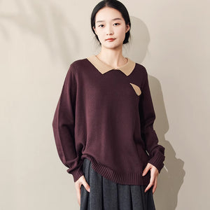 Áo len đan dài tay cổ pipi lệch màu - NU9340