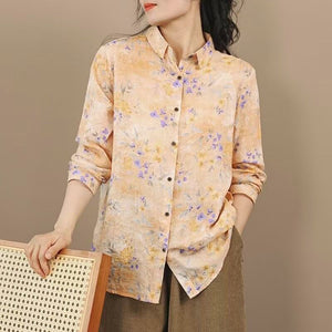 Áo sơ mi dài tay cổ đức in hoa retro - A775