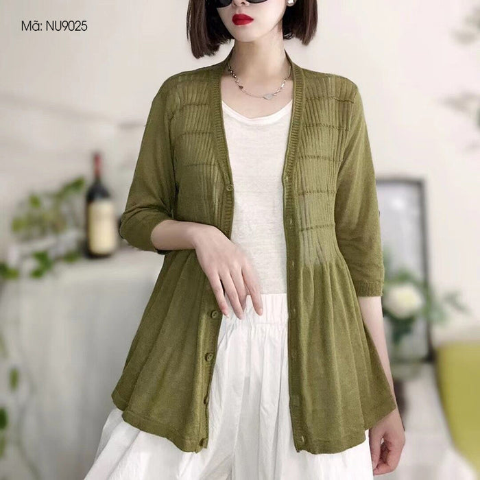 Áo khoác cardigan dệt kim ngắn tay cổ V form dài - NU9021