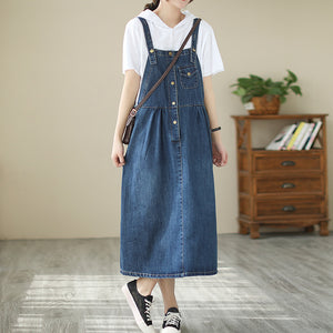 Đầm yếm denim một túi khuy cài - NU9919