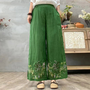 Quần baggy linen lưng thun ống rộng thêu tranh - Q151