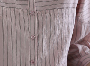 Áo sơ mi linen ngắn tay cổ đứng vạt mullet kẻ sọc - NU10321