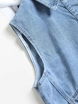 Áo khoác gile denim sát nách cổ đức hai túi - NU9203