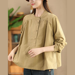 Áo sơ mi linen dài tay bồng cổ đứng  - A696