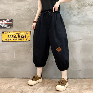 Quần baggy lửng lưng thun may xếp miếng vá - NU10086